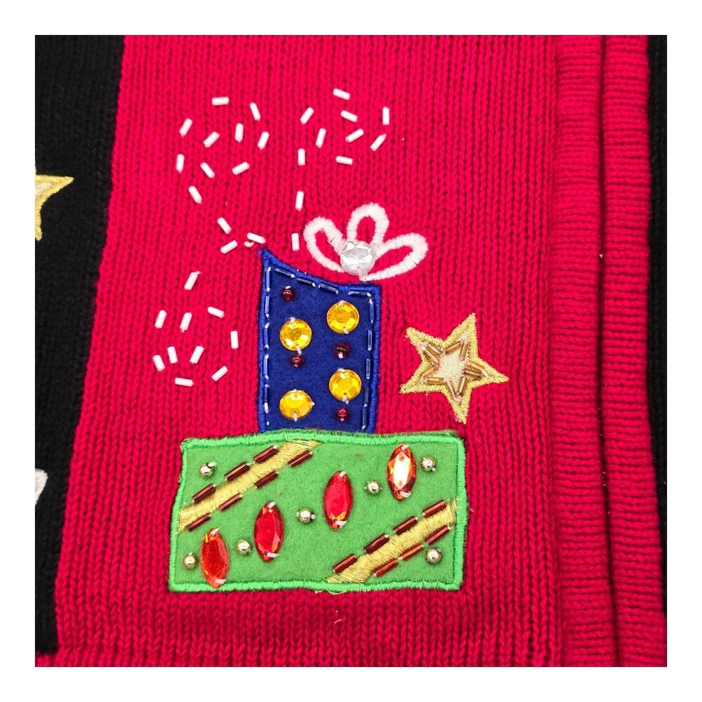 Tiara International Christmas Cardigan Sweater Red Medium Embroidered Full Zip - Picture 14 of 16